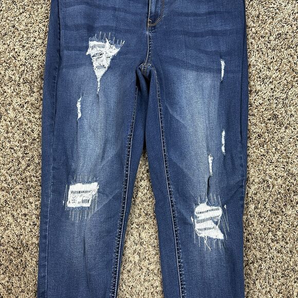 Wax Jean Women's Plus Sz 14 Denim Blue Distressed Dark High Rise Skinny Jeans - Picture 4 of 15